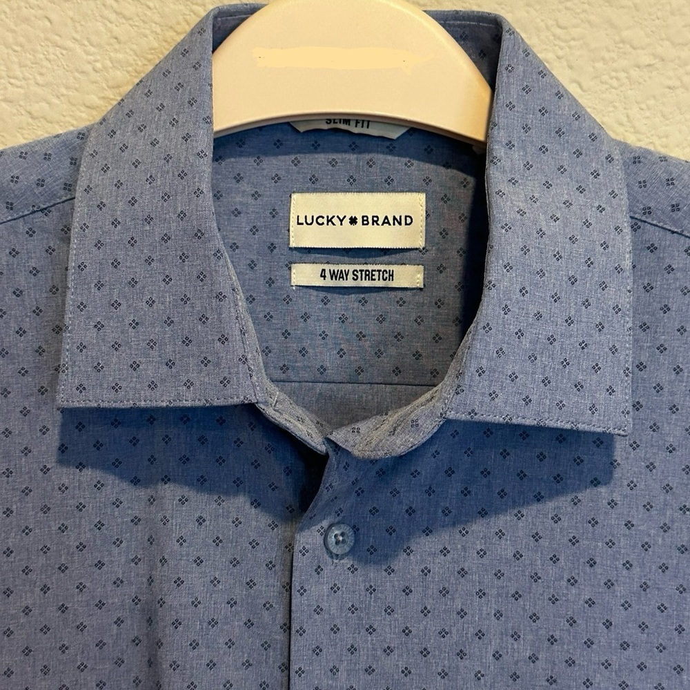 Lucky Brand Men's Slim Fit Patterned Blue Dress Shirt